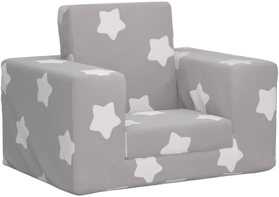 Vaikiška sofa-lova, pilka, minkštas pliušas, su žvaigždėmis