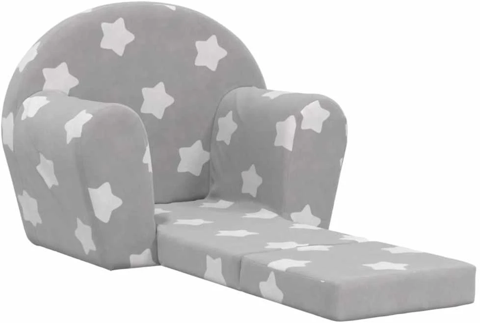 Vaikiška sofa-lova, pilka, minkštas pliušas, su žvaigždėmis