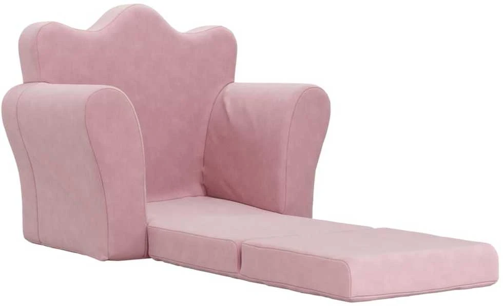 Vaikiška sofa-lova, rožinės spalvos, minkštas pliušas