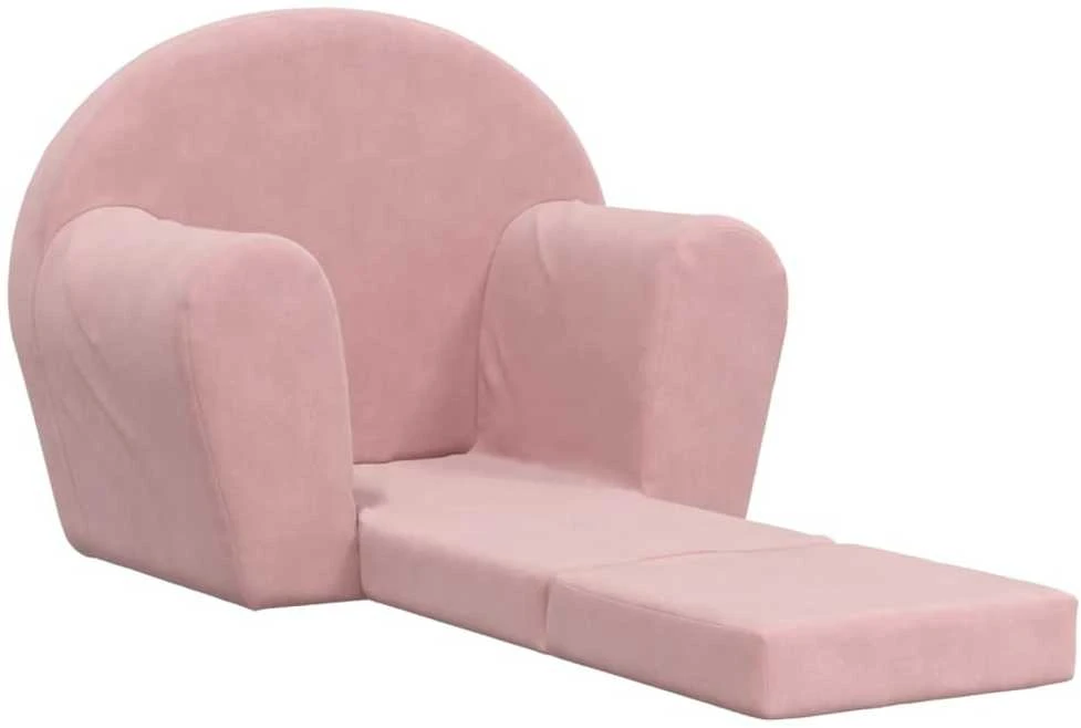 Vaikiška sofa-lova, rožinės spalvos, minkštas pliušas