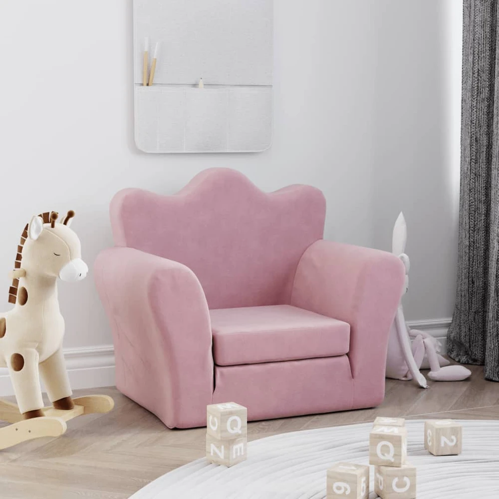 Vaikiška sofa-lova, rožinės spalvos, minkštas pliušas