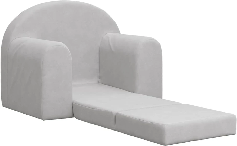 Vaikiška sofa-lova, šviesiai pilkos spalvos, minkštas pliušas