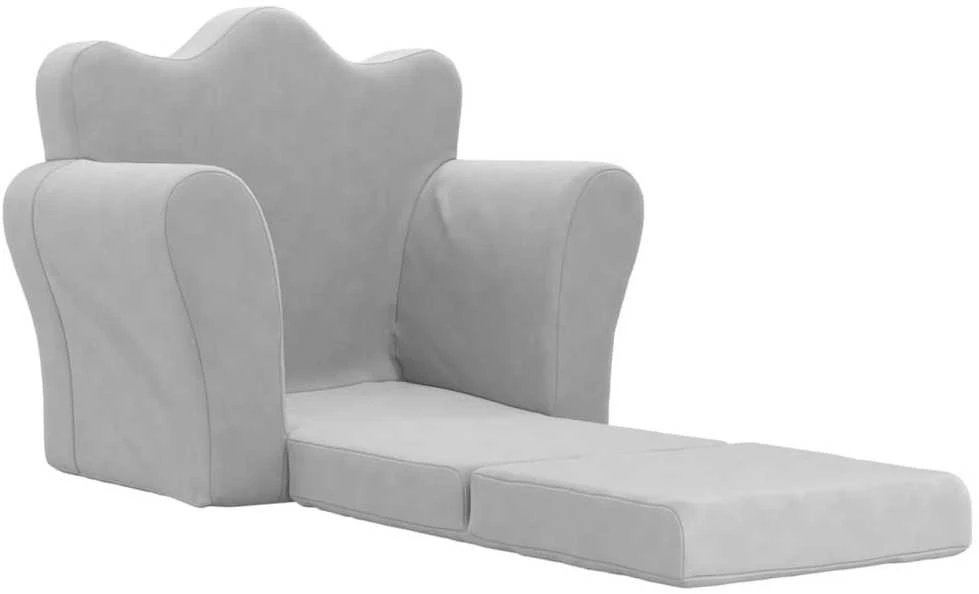 Vaikiška sofa-lova, šviesiai pilkos spalvos, minkštas pliušas