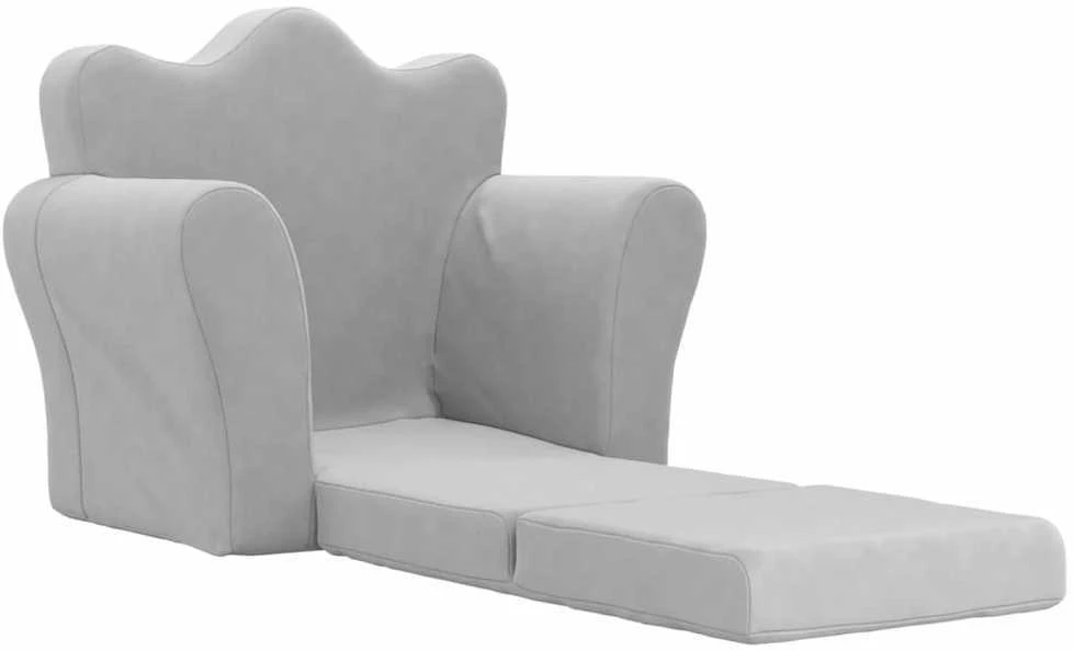 Vaikiška sofa-lova, šviesiai pilkos spalvos, minkštas pliušas
