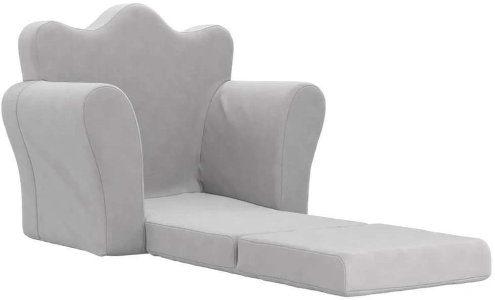Vaikiška sofa-lova, šviesiai pilkos spalvos, minkštas pliušas