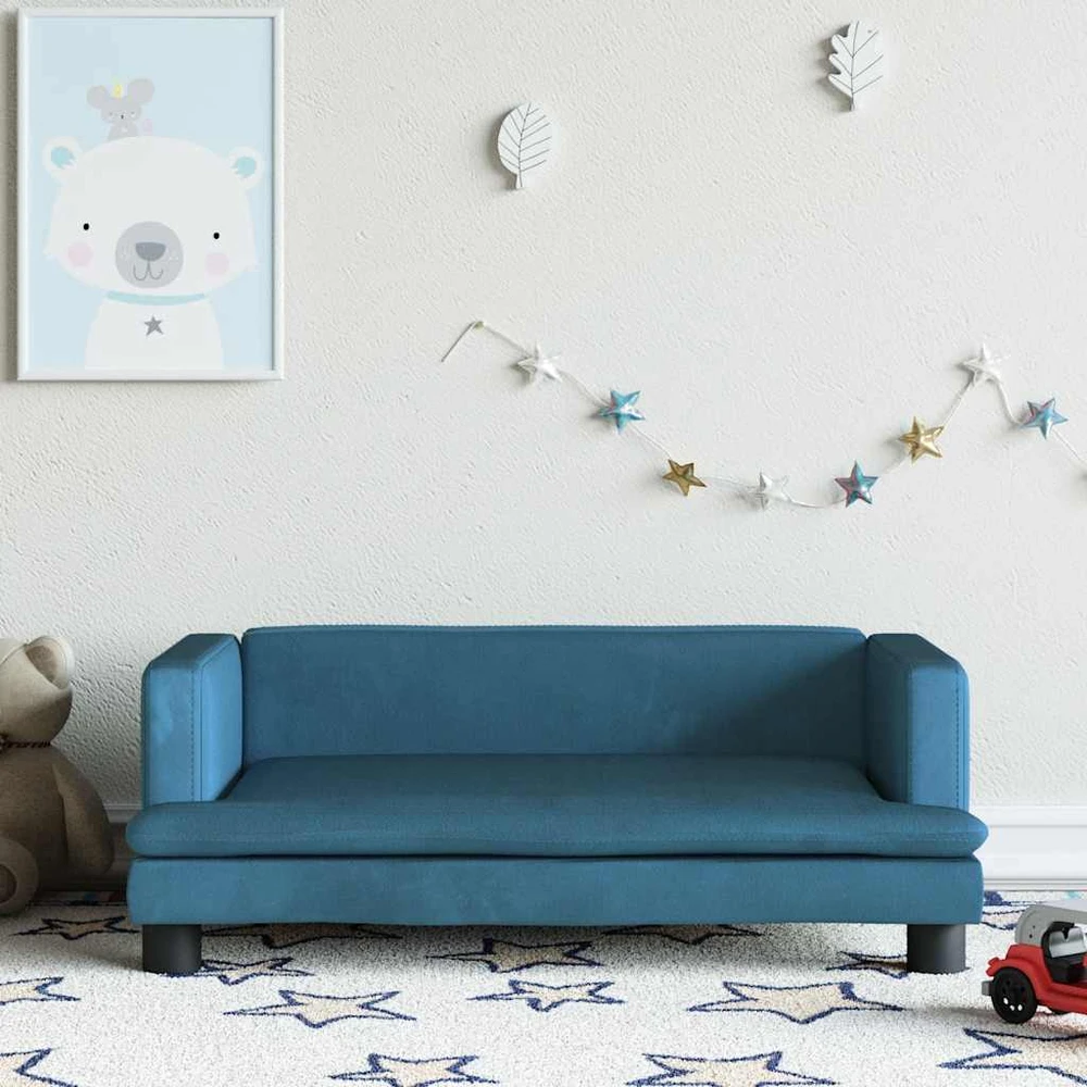 Vaikiška sofa, mėlynos spalvos, 80x45x30cm, aksomas
