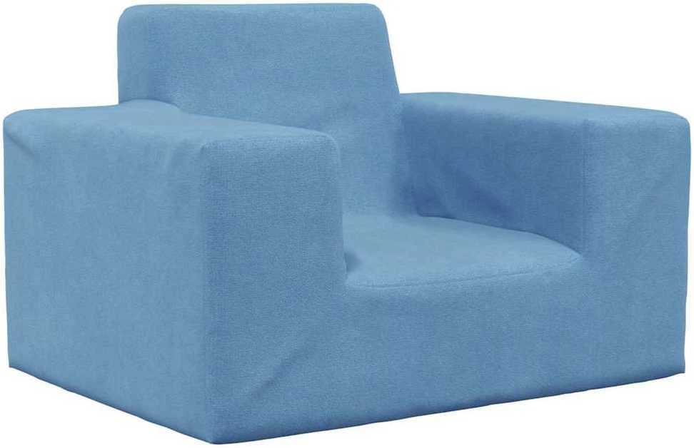 Vaikiška sofa, mėlynos spalvos, minkštas pliušas