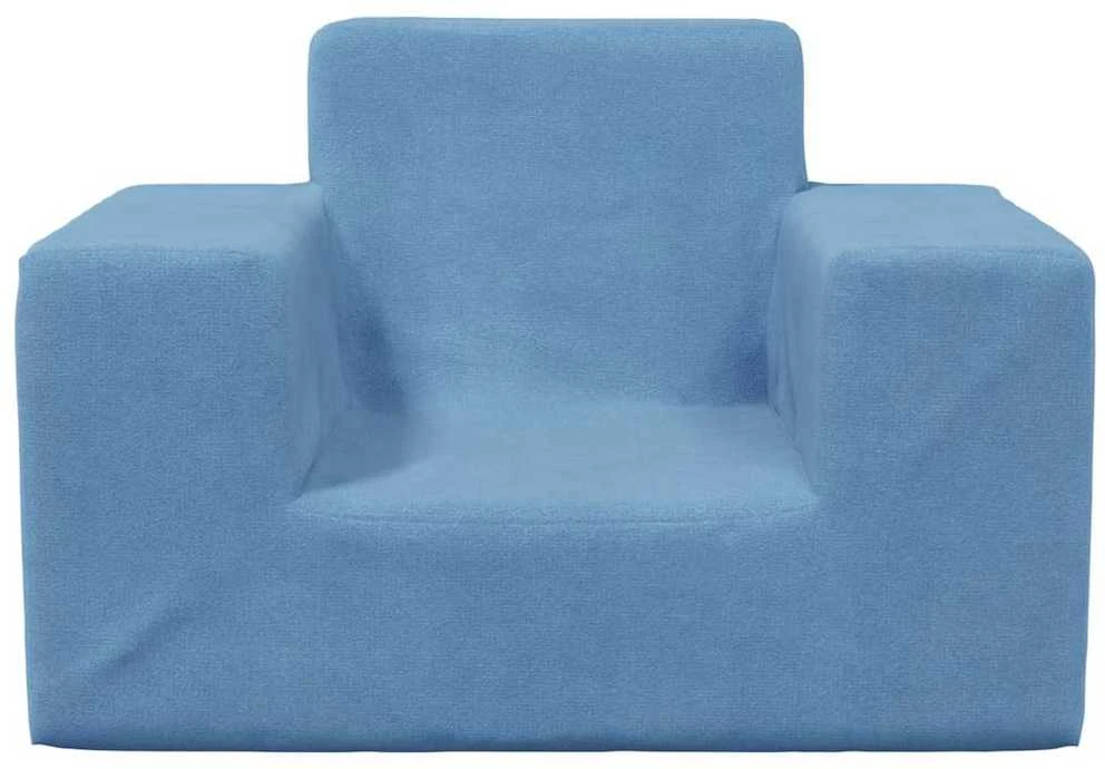 Vaikiška sofa, mėlynos spalvos, minkštas pliušas