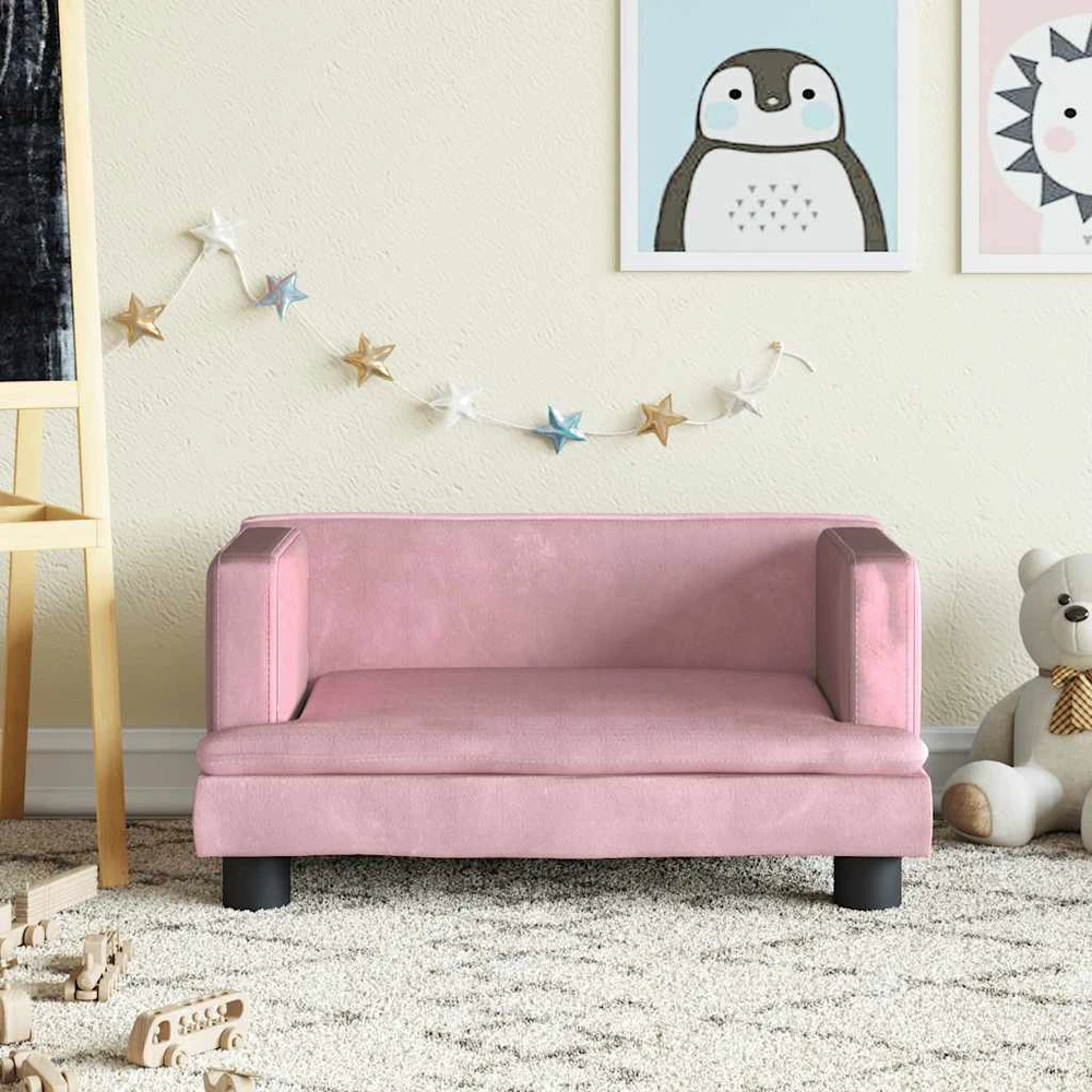 Vaikiška sofa, rožinės spalvos, 60x40x30cm, aksomas
