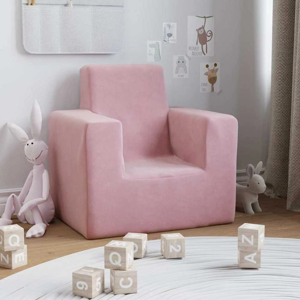 Vaikiška sofa, rožinės spalvos, minkštas pliušas