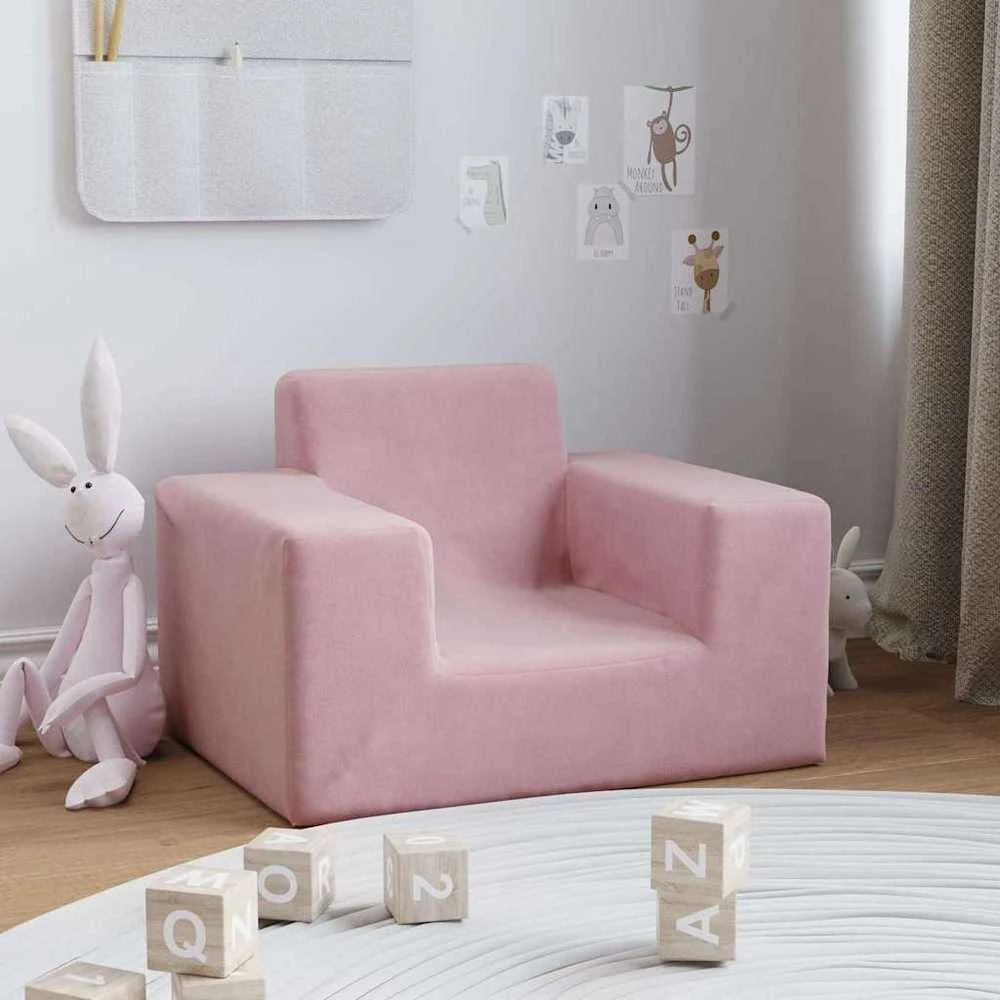 Vaikiška sofa, rožinės spalvos, minkštas pliušas