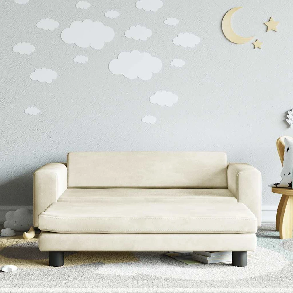 Vaikiška sofa su pakoja, kreminė, 100x50x30cm, aksomas