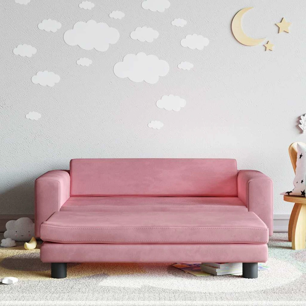 Vaikiška sofa su pakoja, rožinė, 100x50x30cm, aksomas
