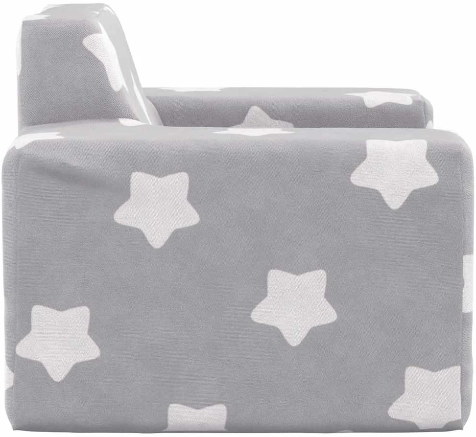 Vaikiška sofa, šviesiai pilka, minkštas pliušas, su žvaigždėmis