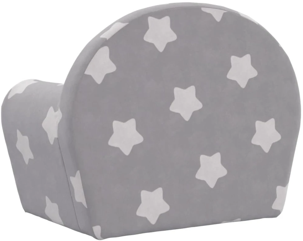 Vaikiška sofa, šviesiai pilka, minkštas pliušas, su žvaigždėmis