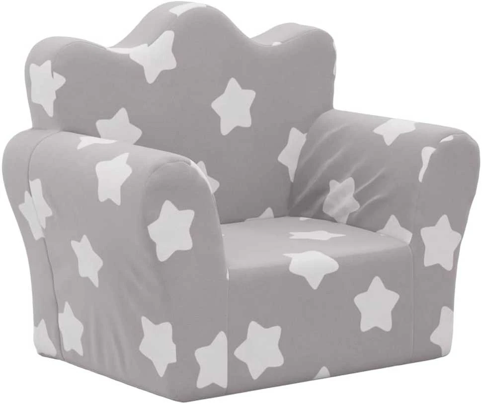 Vaikiška sofa, šviesiai pilka, minkštas pliušas, su žvaigždėmis