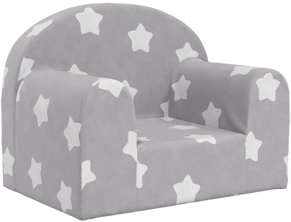 Fotelis Vaikiška sofa, šviesiai pilka, minkštas pliušas, su žvaigždėmis
