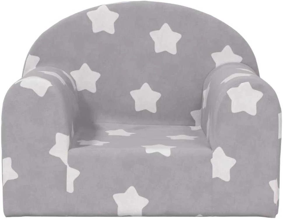 Fotelis Vaikiška sofa, šviesiai pilka, minkštas pliušas, su žvaigždėmis