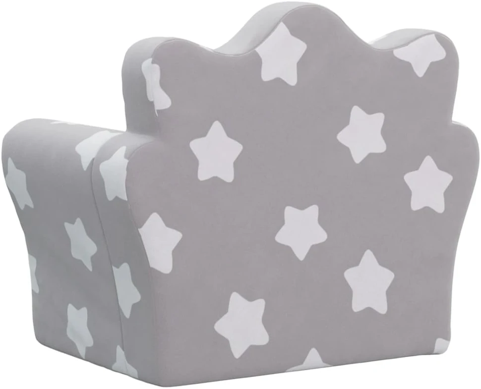 Vaikiška sofa, šviesiai pilka, minkštas pliušas, su žvaigždėmis