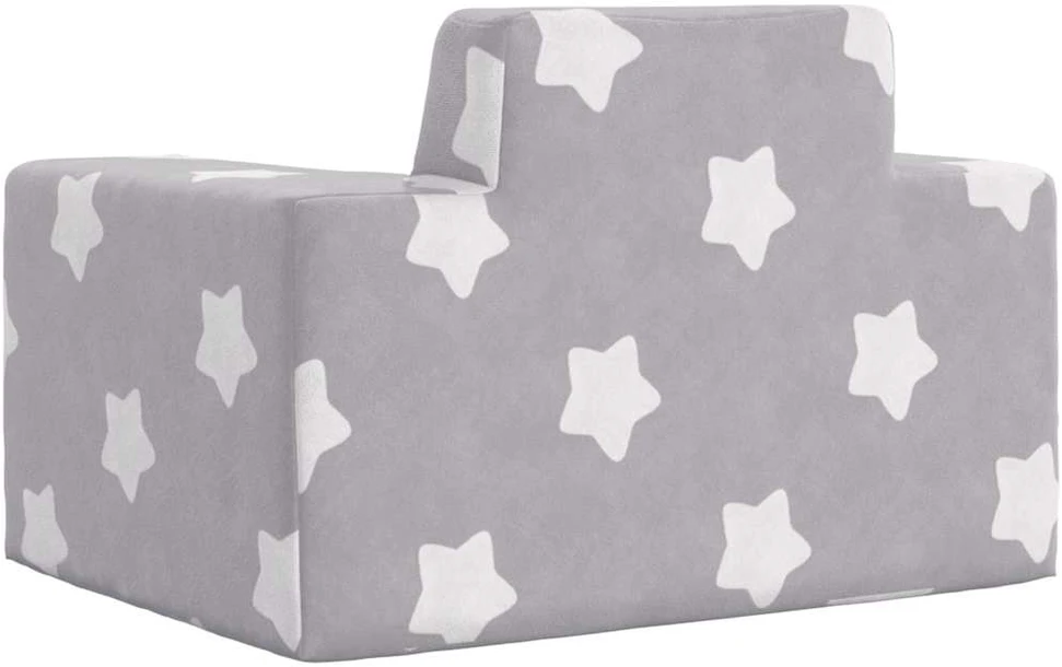 Vaikiška sofa, šviesiai pilka, minkštas pliušas, su žvaigždėmis