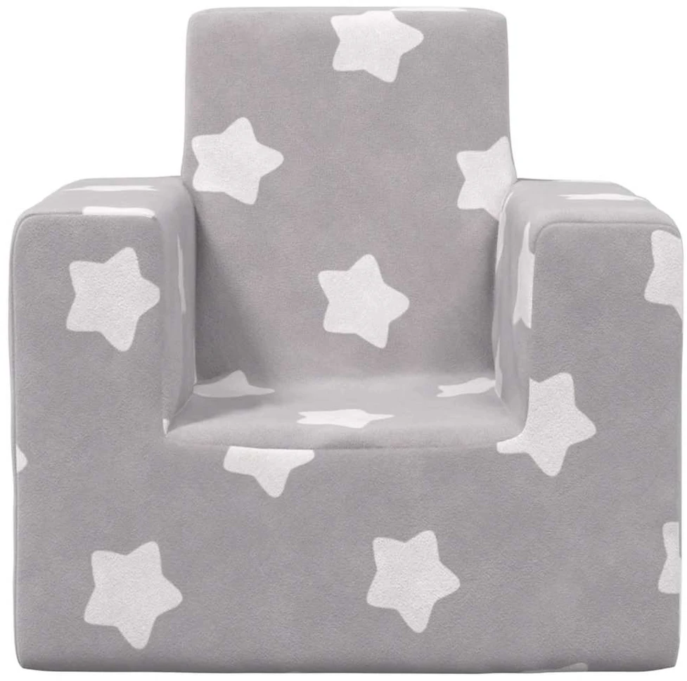 Vaikiška sofa, šviesiai pilka, minkštas pliušas, su žvaigždėmis
