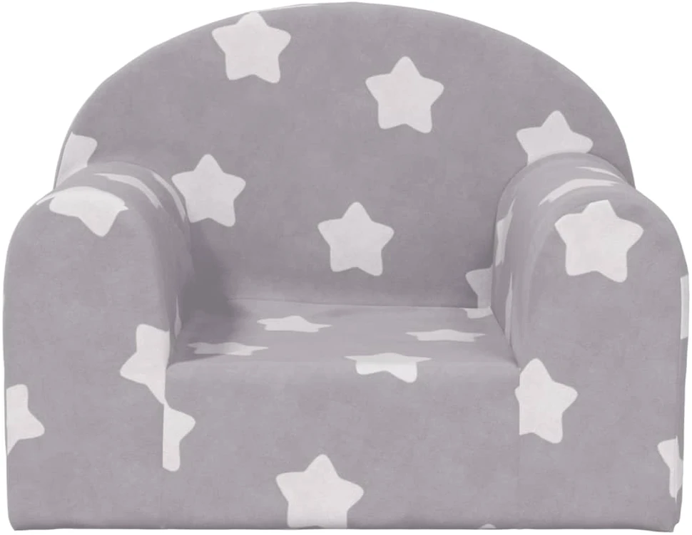 Fotelis Vaikiška sofa, šviesiai pilka, minkštas pliušas, su žvaigždėmis