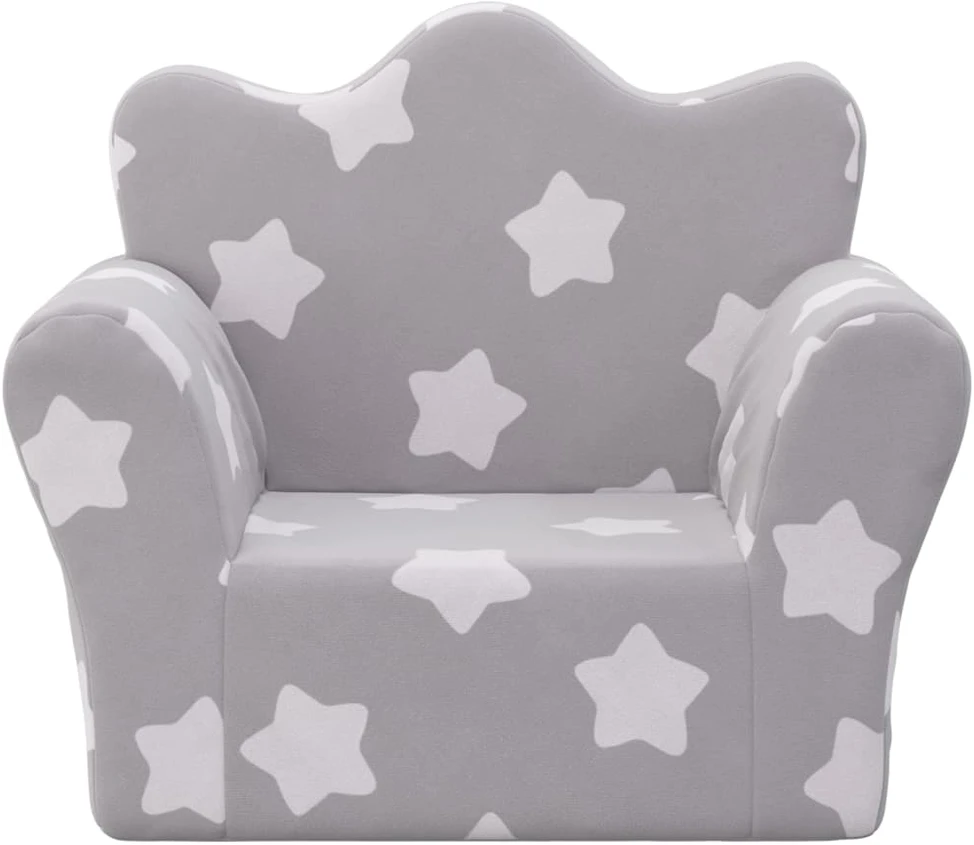 Vaikiška sofa, šviesiai pilka, minkštas pliušas, su žvaigždėmis