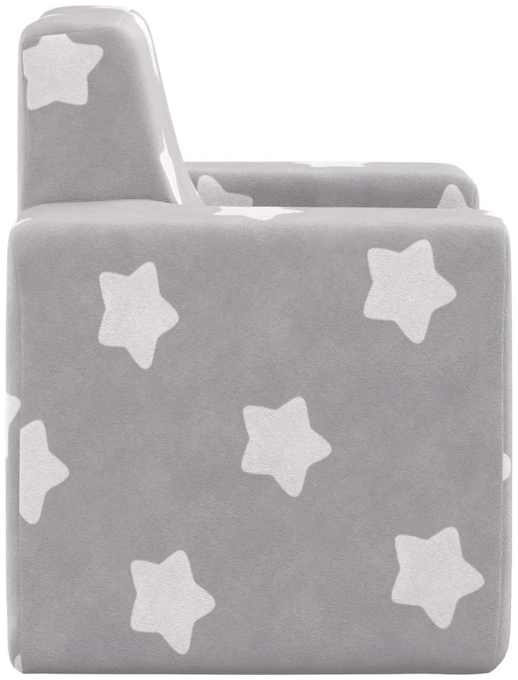 Vaikiška sofa, šviesiai pilka, minkštas pliušas, su žvaigždėmis