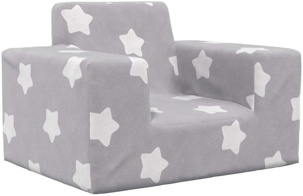 Vaikiška sofa, šviesiai pilka, minkštas pliušas, su žvaigždėmis