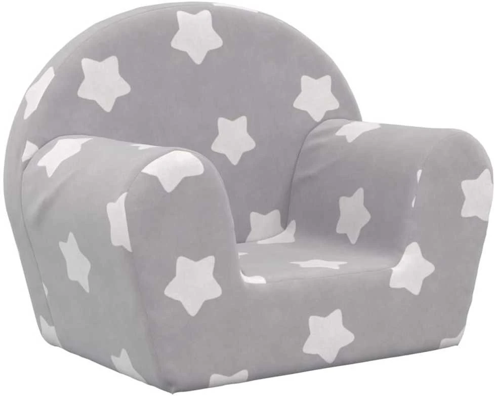 Vaikiška sofa, šviesiai pilka, minkštas pliušas, su žvaigždėmis