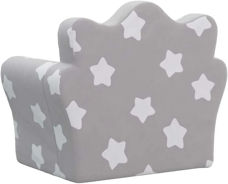 Vaikiška sofa, šviesiai pilka, minkštas pliušas, su žvaigždėmis