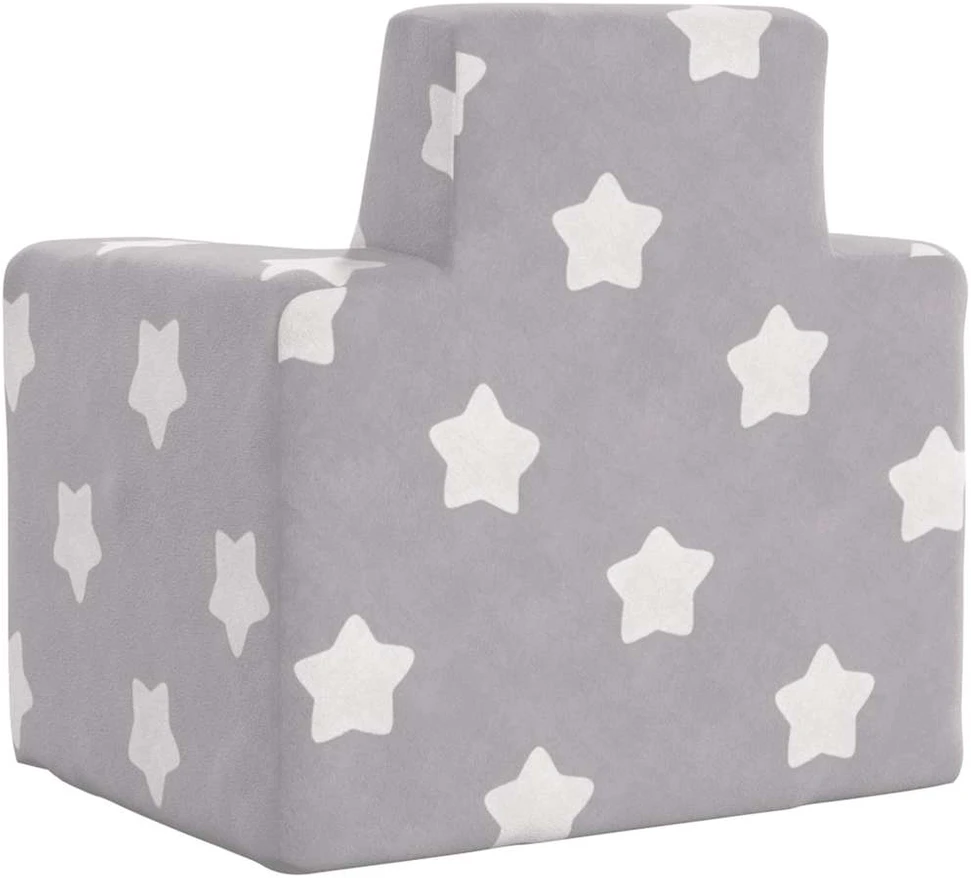 Vaikiška sofa, šviesiai pilka, minkštas pliušas, su žvaigždėmis