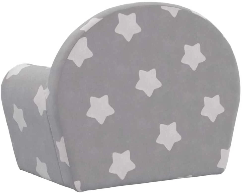 Vaikiška sofa, šviesiai pilka, minkštas pliušas, su žvaigždėmis