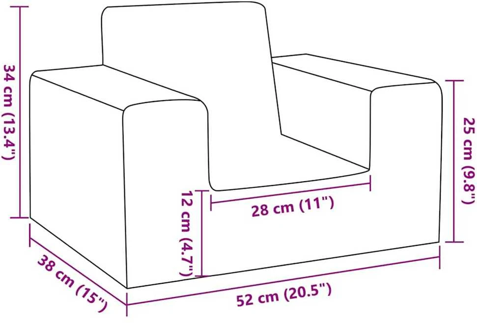 Vaikiška sofa, šviesiai pilka, minkštas pliušas, su žvaigždėmis