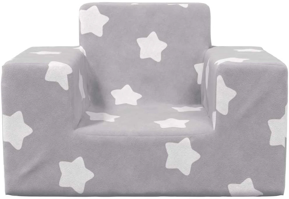 Vaikiška sofa, šviesiai pilka, minkštas pliušas, su žvaigždėmis