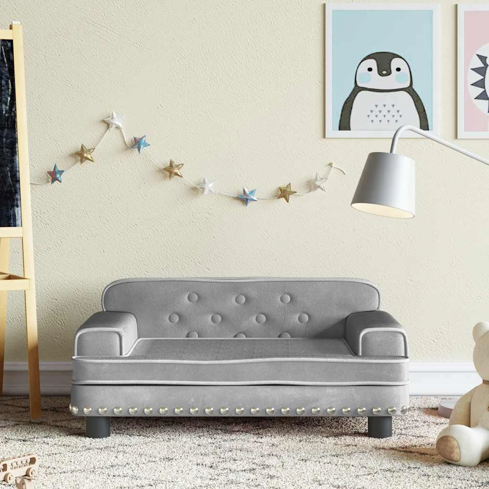 Vaikiška sofa, šviesiai pilkos spalvos, 70x45x30cm, aksomas