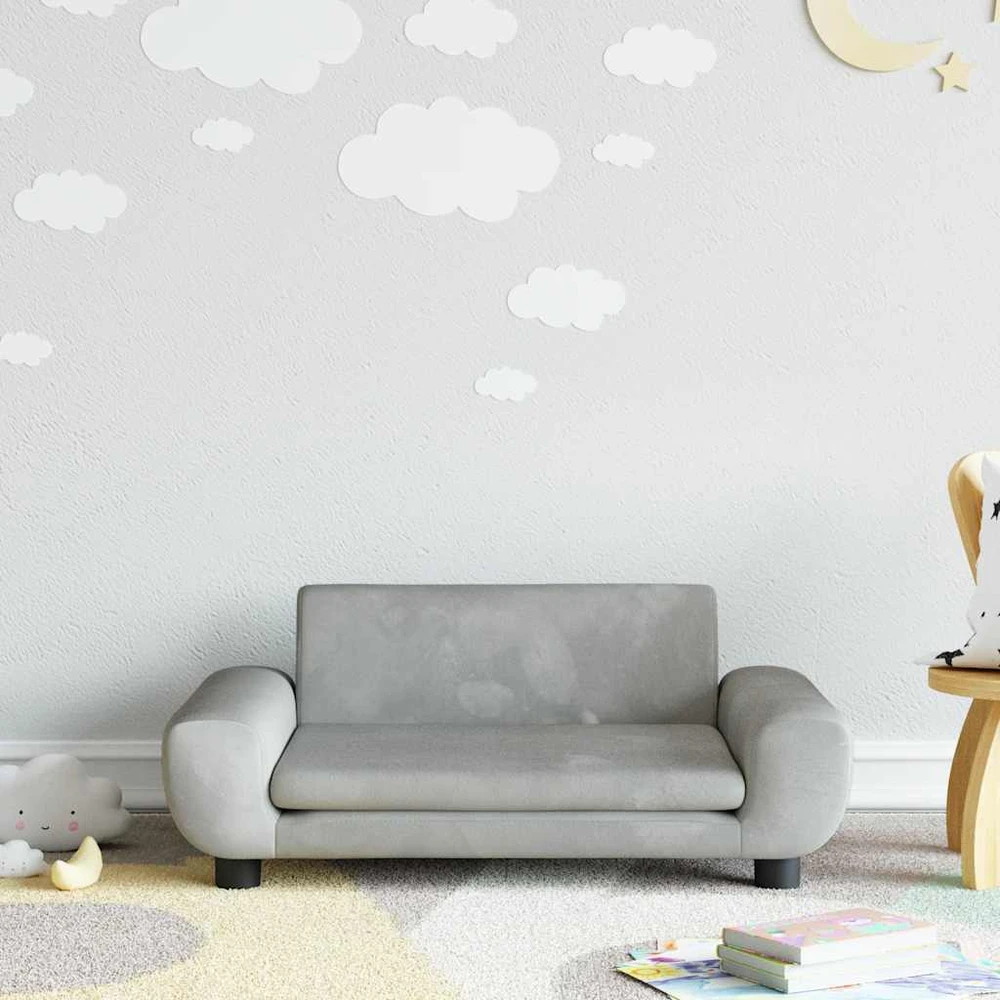 Vaikiška sofa, šviesiai pilkos spalvos, 70x45x33cm, aksomas