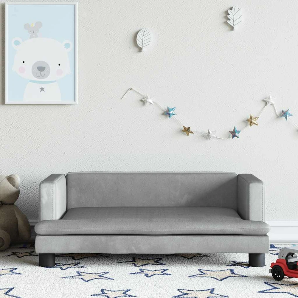 Vaikiška sofa, šviesiai pilkos spalvos, 80x45x30cm, aksomas