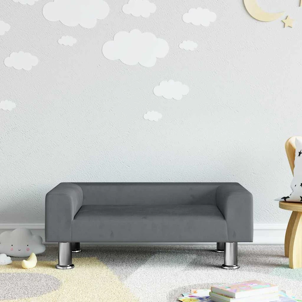 Vaikiška sofa, tamsiai pilkos spalvos, 70x45x26,5cm, aksomas