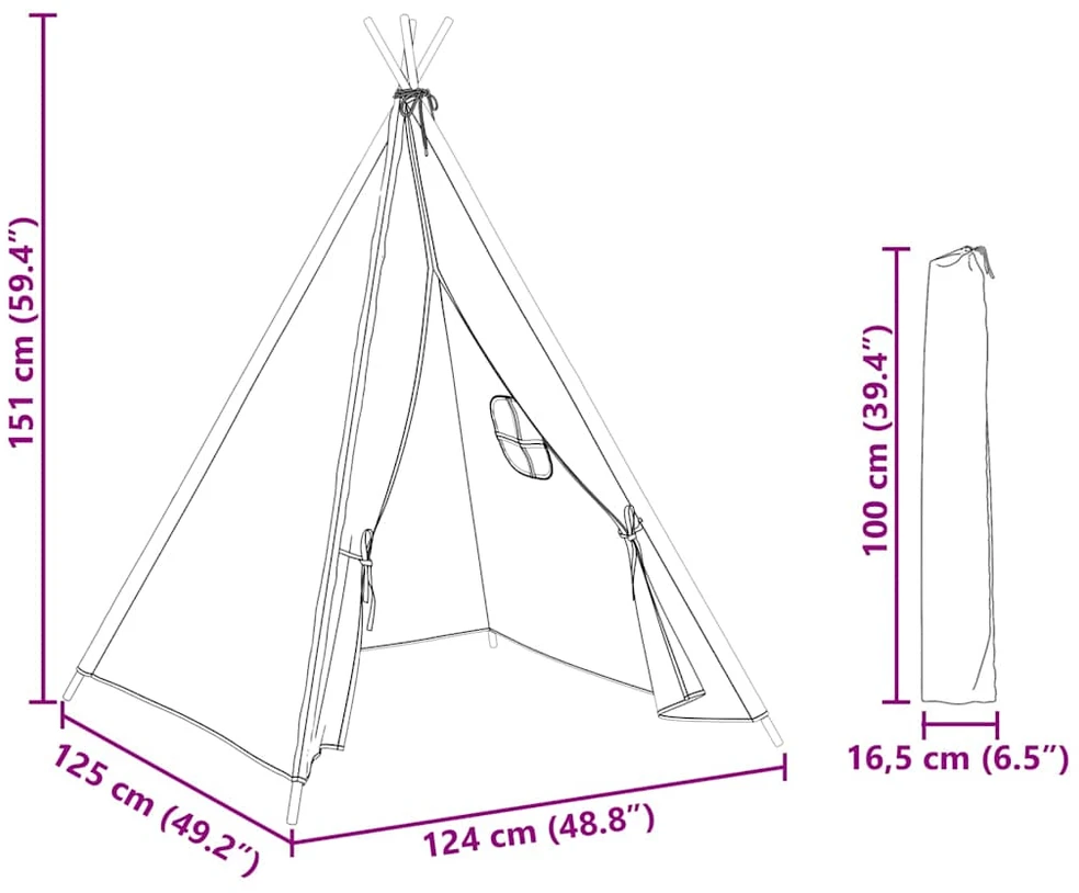 Vaikiška tipi palapinė, balta, 120x120x150cm, persiko oda