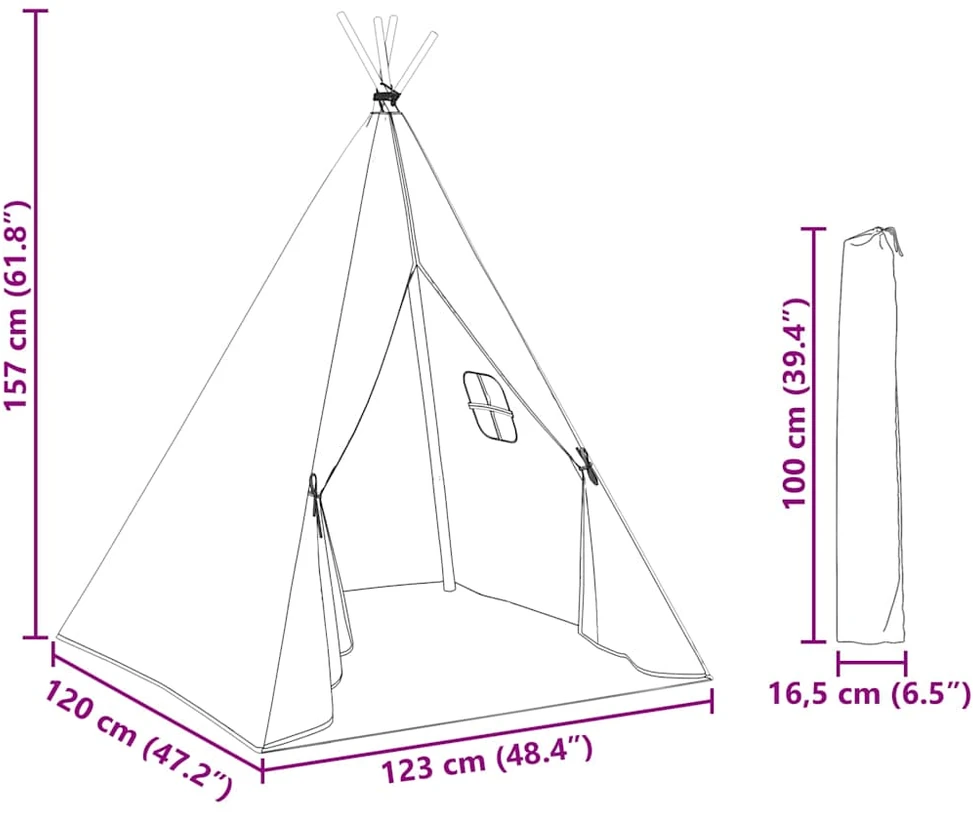 Vaikiška tipi palapinė, pilka, 115x115x160cm, poliesteris