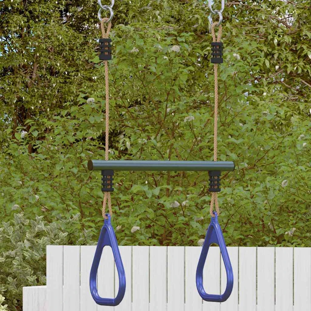 Vaikiška trapecijos juosta su gimnastikos žiedais, mėlyna/žalia