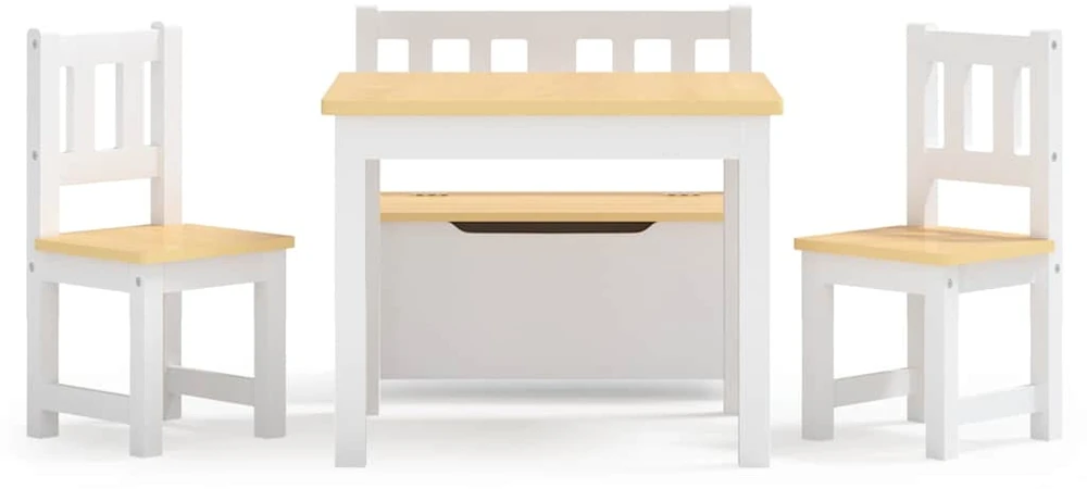 Vaikiškas stalo ir kėdžių komplektas, 4 dalių, baltas, MDF