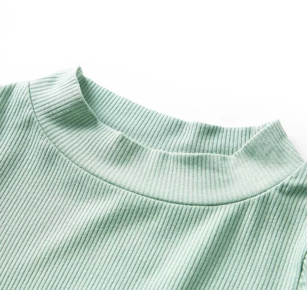 Vaikiški marškinėliai ilgomis rankovėmis, mėtiniai, su laisvu kaklu