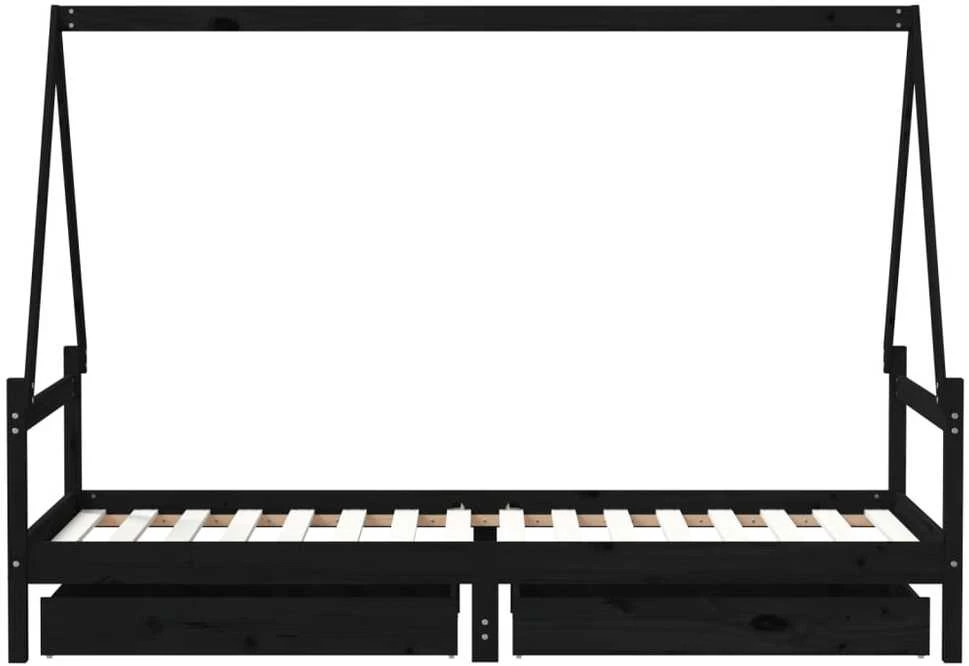 Vaikiškos lovos rėmas su stalčiais, juodas, 80x200cm, pušis