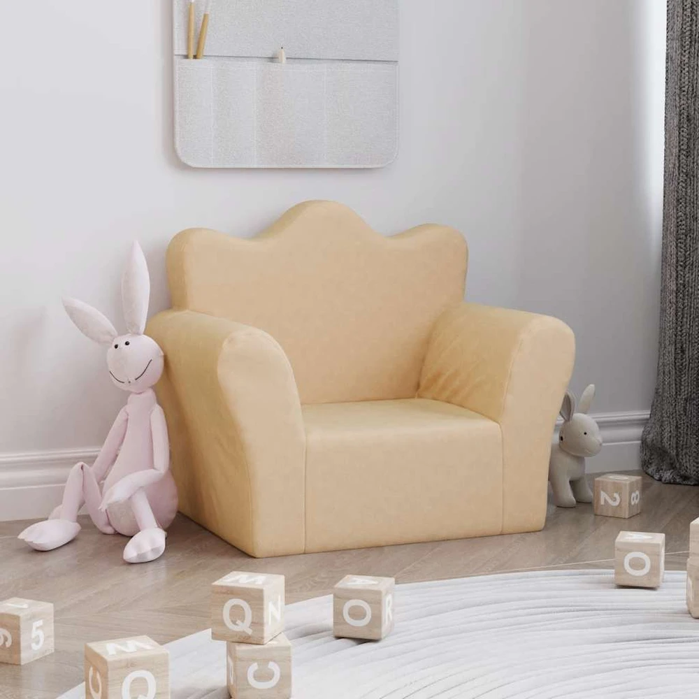 Sofa vaikiškos sofos kremas, minkštas pliušas
