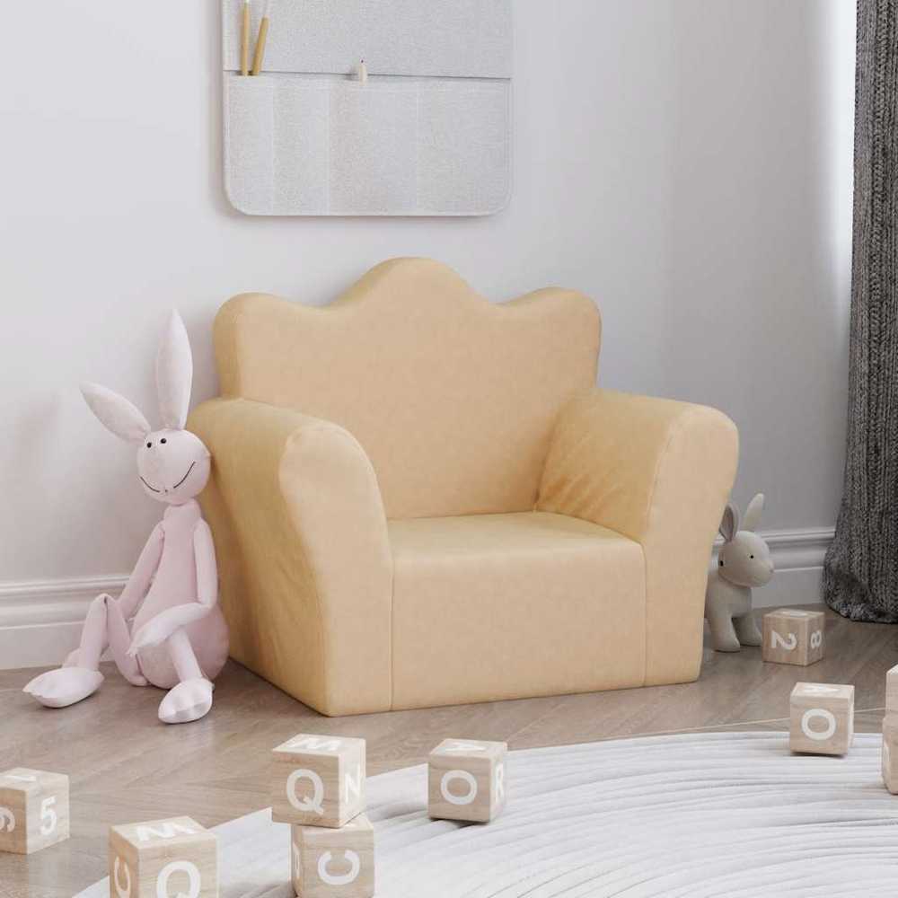 Sofa vaikiškos sofos kremas, minkštas pliušas