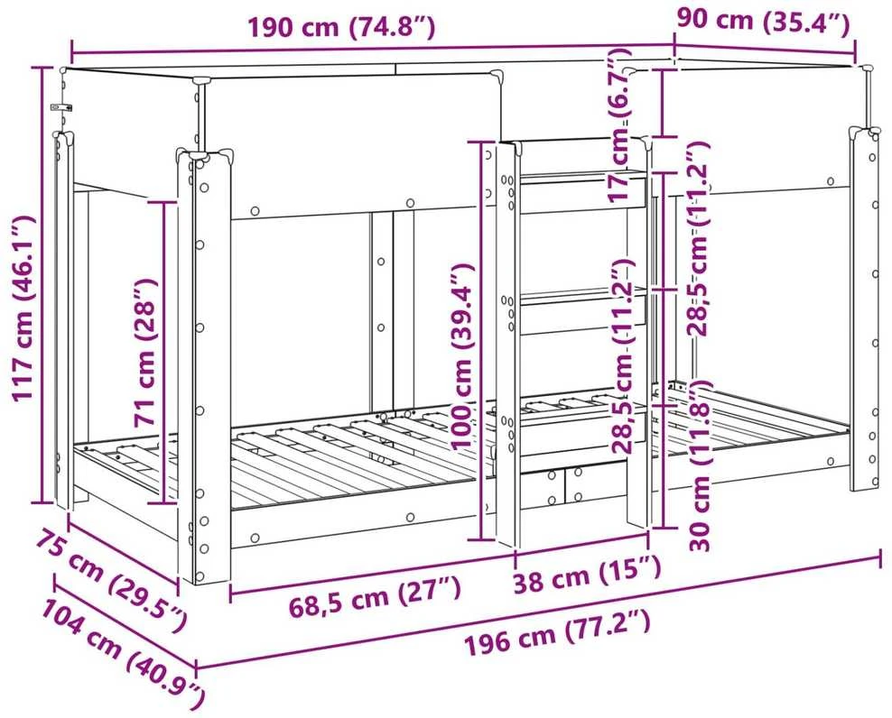 Vaikų dvigulė lova Betono pilka 90 x 190 cm Apdirbta mediena
