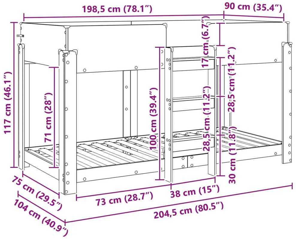 Vaikų dvigulė lova Betono pilka 90 x 200 cm Apdirbta mediena