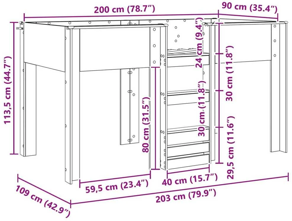 Vaikų dvigulė lova Betono pilka 90 x 200 cm Apdirbta mediena
